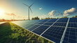 © Keopaserth - high resolution photo of solar panels and wind turbines in green field, capturing renewable energy sources under bright sky. scene conveys sustainability and innovation