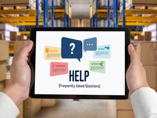 Wall Mural - help screen on the website provide answer to faq frequently asked question snugly with knowledge inf