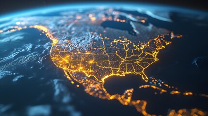 Aufkleber - Glowing earth from space north america at night with city lights and celestial digital illustration