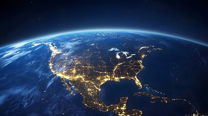 Aufkleber - Glowing earth from space north america at night with city lights and celestial digital illustration