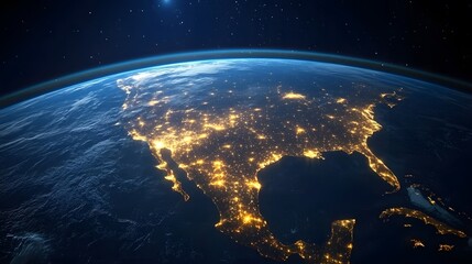 Aufkleber - Glowing earth from space north america at night with city lights and celestial digital illustration