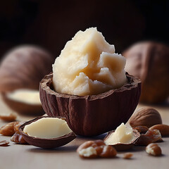 Canvas Print - Gorgeous shea nut filled with shea butter, Generative AI