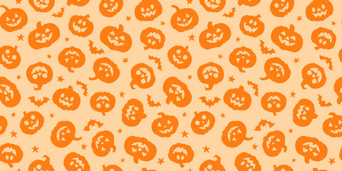 Wall Mural - halloween pumpkin pattern, cute orange vector background, seamless repeating tile design