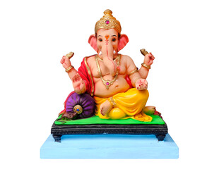 Hindu God Ganesha on white background, Ganesha Idol. Ganesh festival.