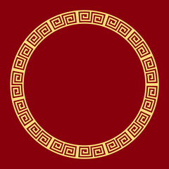 Canvas Print - chinese traditional pattern gold circle frame isolated on red background . vector decorative round f