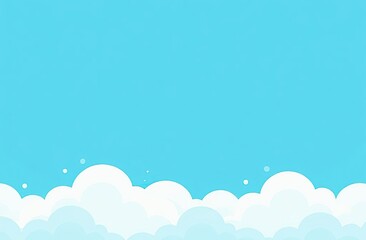 Wall Mural - cute white cloud on bright blue sky bottom border seamless pattern.