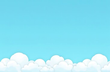 Wall Mural - cute white cloud on bright blue sky bottom border seamless pattern.