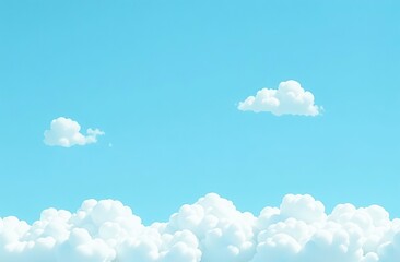 Wall Mural - cute white cloud on bright blue sky bottom border seamless pattern.
