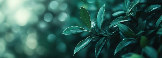 Wall Mural - green leaves on a blurred background with copy space, a banner, and a green nature concept generativ