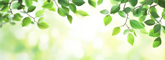 Wall Mural - green leaves on a blurred background with copy space, a banner, and a green nature concept generativ