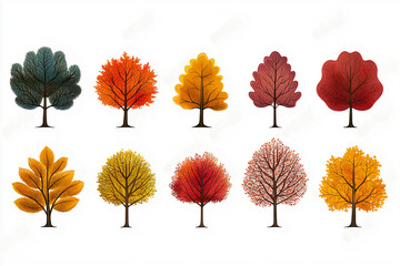 Wall Mural - collection of autumn leaves isolated on white background