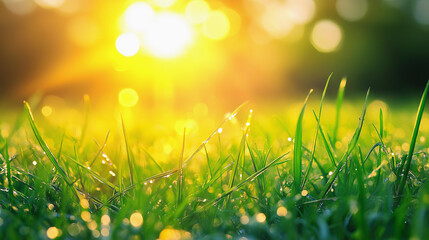 Poster - A field of grass with a bright sun shining on it