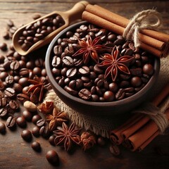 coffee beans and cinnamon