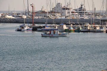 Wall Mural - The Limassol Old Port with fishing boats and beautiful buildings in Cyprus