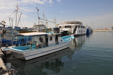 Wall Mural - The Limassol Old Port with fishing boats and beautiful buildings in Cyprus