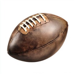 Vintage leather american football with white laces on white background