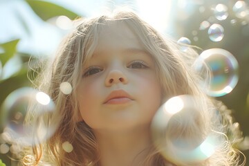 Bubbling child playing in sunlight