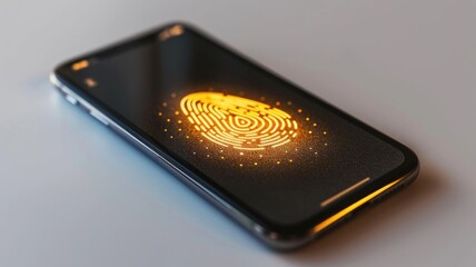 Biometric security concept with smartphone and glowing fingerprint technology