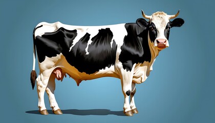 Real cow black and white color body animal  real or illustration art image, background solid color. ganarated by ai image.