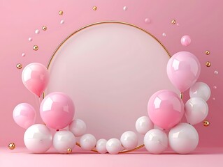 3d render of white and pink balloons in the shape of a arch