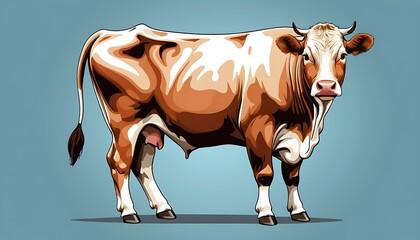 Real cow red and white color body animal  real or illustration art image, background solid color. ganarated by ai image.