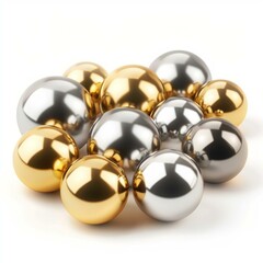 Group of gold and silver spheres are forming a big one, over white background