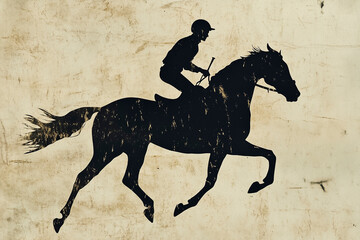 illustrated vintage silhouette of a jockey on their horse