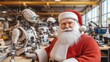 © Nathamanee - A robot is standing next to Santa Claus in a factory