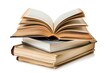 Open book, hardback books on white background. Back to school. Copy space.