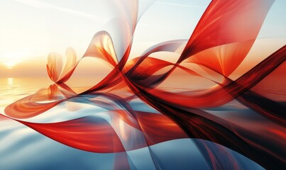 Thin red ellipses gracefully swirling across the bright background, creating a dynamic and serene effect during sunset hours