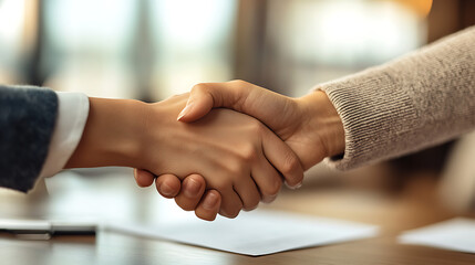 Two people shaking hands in a business setting