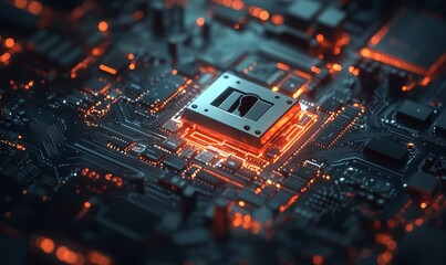 internet digital security technology concept for business background. Lock on circuit board