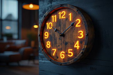 Wall Mural - a wooden clock on a wall, ticking slowly, representing the passage of time in a relaxed way. concept