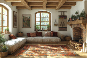 Wall Mural - A house decorated with handmade, natural materials, avoiding artificiality. Concept of interior design.