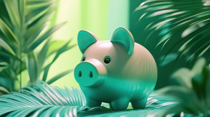 Eco-Friendly Savings - Green Piggy Bank on Matching Background