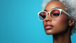 © Herseliia - Black woman with light-colored blonde white hair, stylish hair dyeing process. Banner with copy space, beauty salon