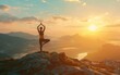 © PGD - Woman practice yoga on mountain with sunset or sunrise