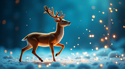 golden deer prance shiny blue christmas background filled magic