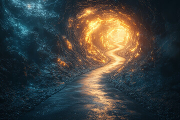 Wall Mural - a road that splits into infinite paths, each leading to a different universe, symbolizing choice and
