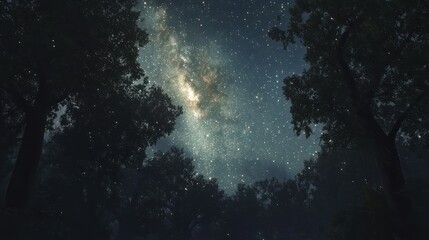 Wall Mural - milky way over silhouetted trees