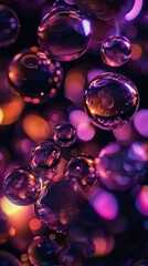 Wall Mural - minimalistic, abstract art of glass spheres melting over black background, color pallete orange and 
