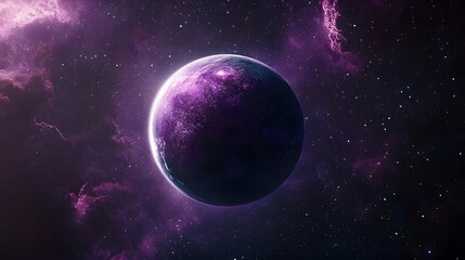 Wall Mural - a purple planet is floating in space. the sky is filled with stars and the planet is surrounded by a