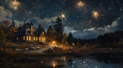 Wall Mural - starry night landscape