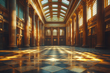 Wall Mural - A deserted stock exchange floor, symbolizing the collapse of trading activities during a financial crash. Concept of business.