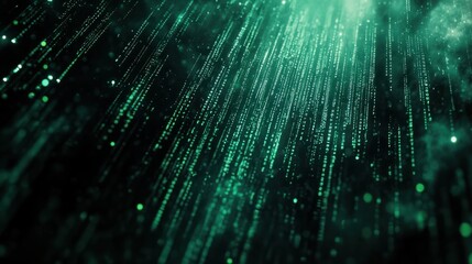 a digital rain of green binary code cascading down a dark black background, with a sense of movement and flow of information, symbolic of the digital age. image for big data concept background