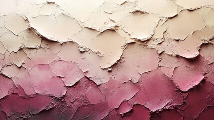 Fototapete - An abstract wall features a unique textured surface with several layers of paint in gradient shades ranging from beige to pink. The surface reveals a blend of colors and patterns.