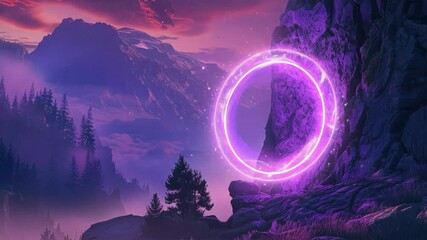 Wall Mural - Mountain Centered Purple Circle