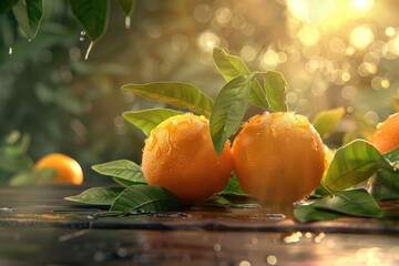 Home gardening with mandarine and tangerine oranges. Fresh orange juice.