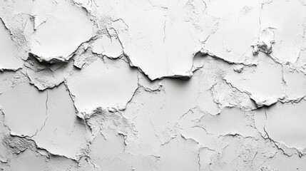 Leinwandbilder - A white wall displays peeling paint, creating an intriguing texture with various layers exposed. The dim light enhances the subtle details of the surface.