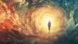 © Andrii - Illustration Of A Tiny Person Experiencing Near-Death: Bright Light, Tunnel Vision, And Spiritual Journey To Heaven. Abstract Concept Of Afterlife. Soul Traveling.